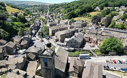 A drone picture of Holmfirth